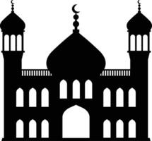 Isolated Black Silhouette of Mosque. Eid Mubarak. Illustration on White Background. vector