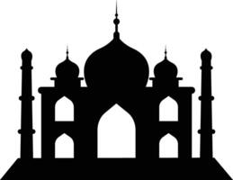 Isolated Black Silhouette of Mosque. Eid Mubarak. Illustration on White Background. vector