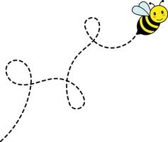 Bee Flying on Dotted Path. Isolated Illustration on a White Background vector