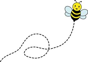 Bee Flying on Dotted Path. Isolated Illustration on a White Background vector