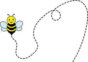 Bee Flying on Dotted Path. Isolated Illustration on a White Background vector