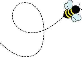 Bee Flying on Dotted Path. Isolated Illustration on a White Background vector