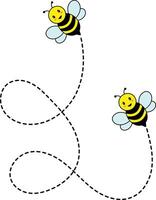 Bee Flying on Dotted Path. Isolated Illustration on a White Background vector