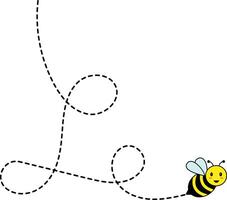 Bee Flying on Dotted Path. Isolated Illustration on a White Background vector