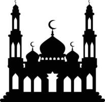 Isolated Black Silhouette of Mosque. Eid Mubarak. Illustration on White Background. vector