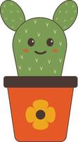 Kawaii Cartoon Potted Cactus on White Background. Isolated Illustration vector