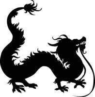 Chinese Dragon Silhouette, Chinese Zodiac, Horoscope Symbol on White Background. Isolated Black Silhouette. vector