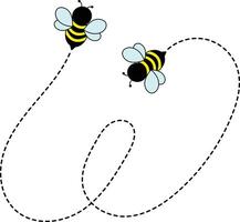 Bee Flying on Dotted Path. Isolated Illustration on a White Background vector