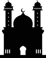 Isolated Black Silhouette of Mosque. Eid Mubarak. Illustration on White Background. vector