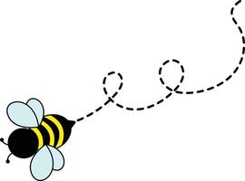 Bee Flying on Dotted Path. Isolated Illustration on a White Background vector