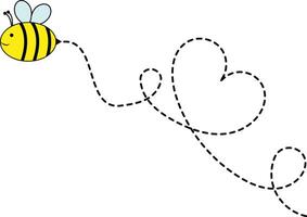 Bee Flying on Dotted Path. Isolated Illustration on a White Background vector