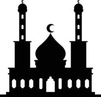 Isolated Black Silhouette of Mosque. Eid Mubarak. Illustration on White Background. vector