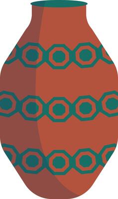 Ceramic Vase Illustration in Flower and Floral Pattern Decoration. Isolated on White Background.