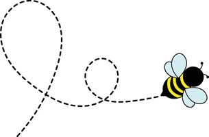 Bee Flying on Dotted Path. Isolated Illustration on a White Background vector