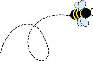 Bee Flying on Dotted Path. Isolated Illustration on a White Background vector