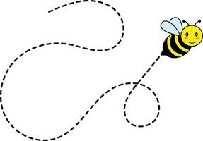 Bee Flying on Dotted Path. Isolated Illustration on a White Background vector