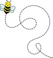 Bee Flying on Dotted Path. Isolated Illustration on a White Background vector