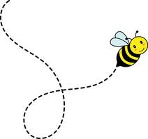 Bee Flying on Dotted Path. Isolated Illustration on a White Background vector