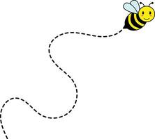 Bee Flying on Dotted Path. Isolated Illustration on a White Background vector