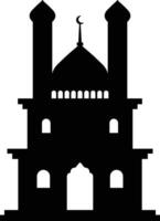 Isolated Black Silhouette of Mosque. Eid Mubarak. Illustration on White Background. vector