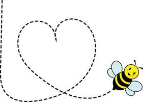 Bee Flying on Dotted Path. Isolated Illustration on a White Background vector