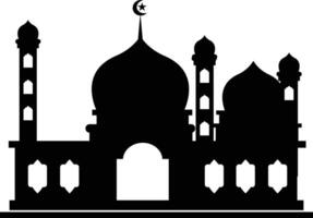 Isolated Black Silhouette of Mosque. Eid Mubarak. Illustration on White Background. vector