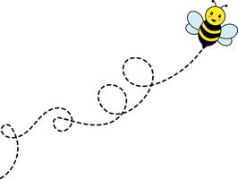 Bee Flying on Dotted Path. Isolated Illustration on a White Background vector