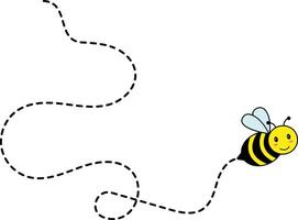 Bee Flying on Dotted Path. Isolated Illustration on a White Background vector