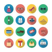 collection of modern flat and colorful shopping icons with long shadow vector