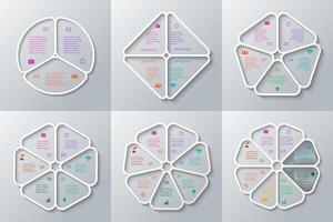 circle infographic. Business concept with 3, 4, 5, 6, 7, 8 options, parts, steps or processes. vector