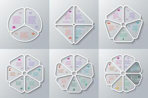 circle infographic. Business concept with 3, 4, 5, 6, 7, 8 options, parts, steps or processes. vector