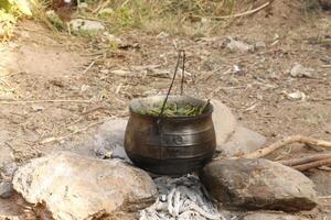 cooking food on a fire photo