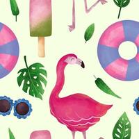 Summer beach with flamingo seamless pattern vector