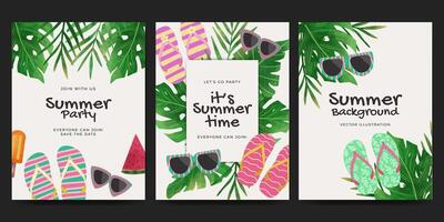 conjunto de tropical verano tarjeta o póster vector