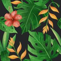 Watercolor flower and tropical leaves seamless pattern vector