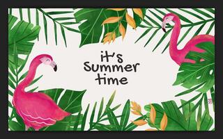 Watercolor tropical summer season banner background template vector
