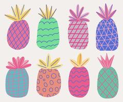 set of colorful pineapple with different texture vector