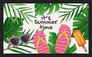 Watercolor tropical summer season banner background template vector
