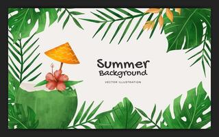 Watercolor tropical summer season banner background template vector