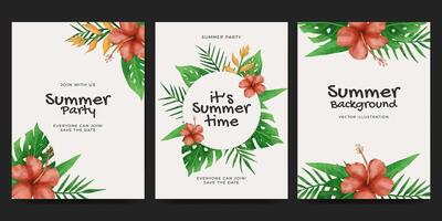 conjunto de tropical verano tarjeta o póster vector