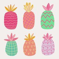 set of colorful pineapple with different texture vector