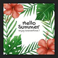 Watercolor tropical summer season social media post template vector