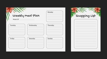 Weekly meal plan with tropical flowers elements vector