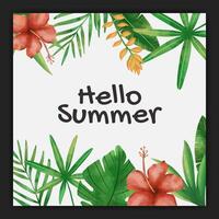 Watercolor tropical summer season social media post template vector