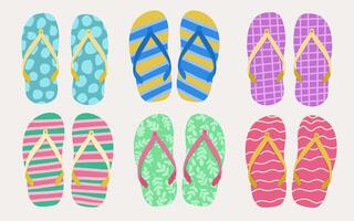 Set of slippers beach summer elements vector