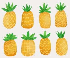 set of pineapple with different texture vector