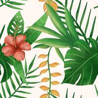 Watercolor flower and tropical leaves seamless pattern vector
