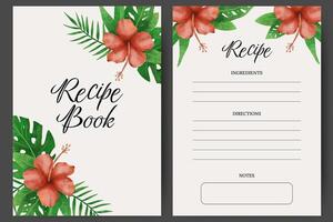 Recipe book with tropical flowers elements vector