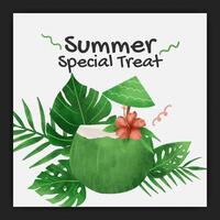 Watercolor tropical summer season social media post template vector