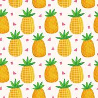 watercolor pineapple and tropical leaves seamless pattern vector